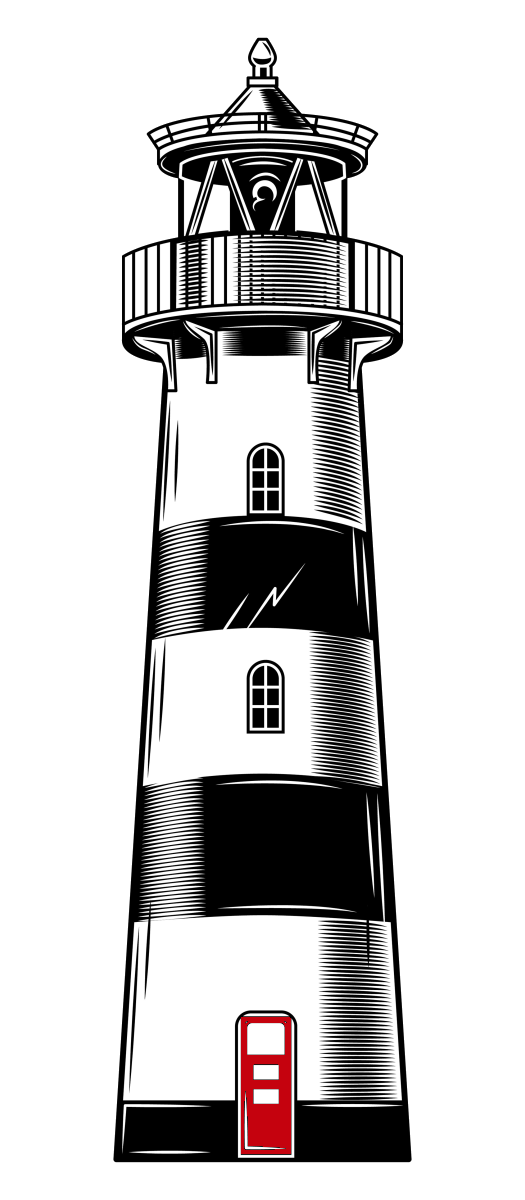 black and white lighthouse logo