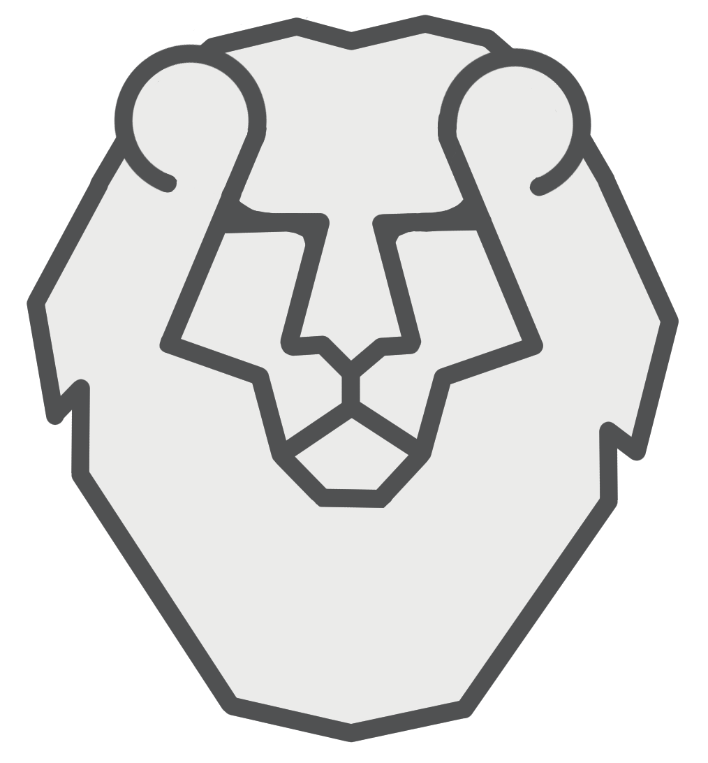 white with gray outline lion logo