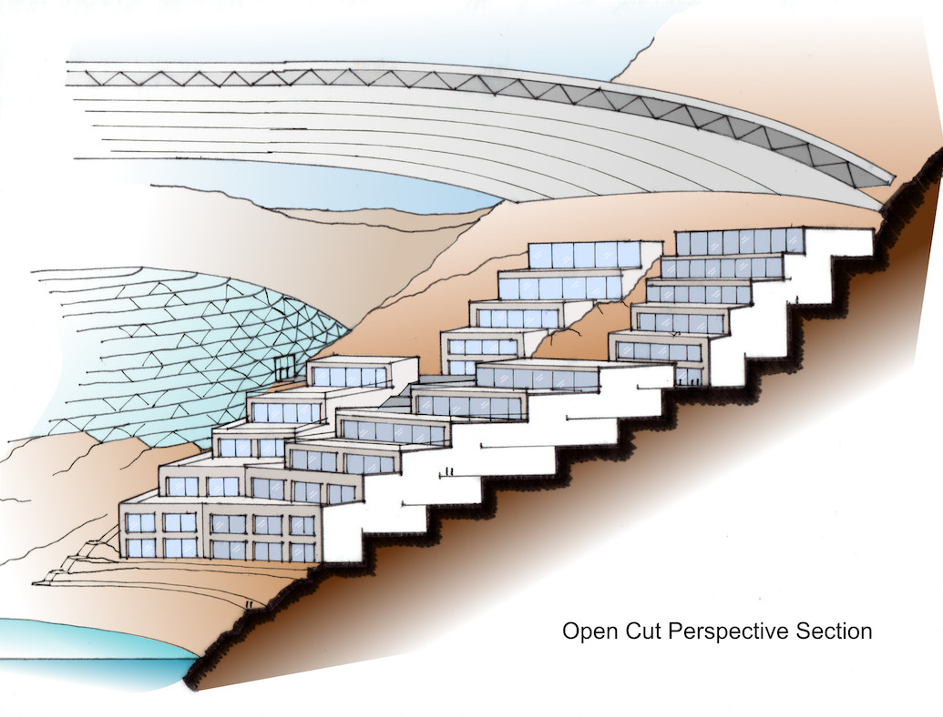 The Cut concept - a perspective section color rendering The Cut concept - a perspective section color rendering